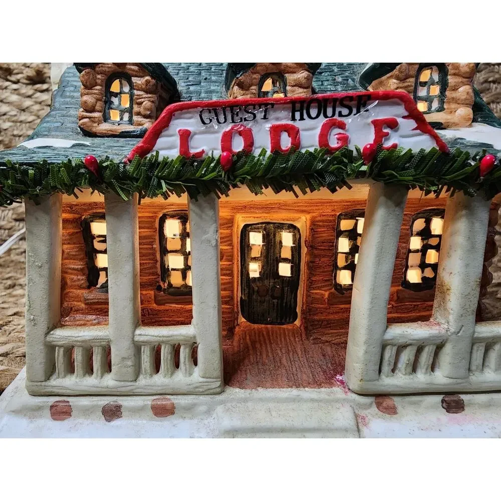 Vintage Lighted Guest House Lodge Porcelain Christmas Village Holiday Decor